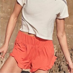 Free People Movement Boho Athleisure High Rise Coral Ruffled Layering Shorts L